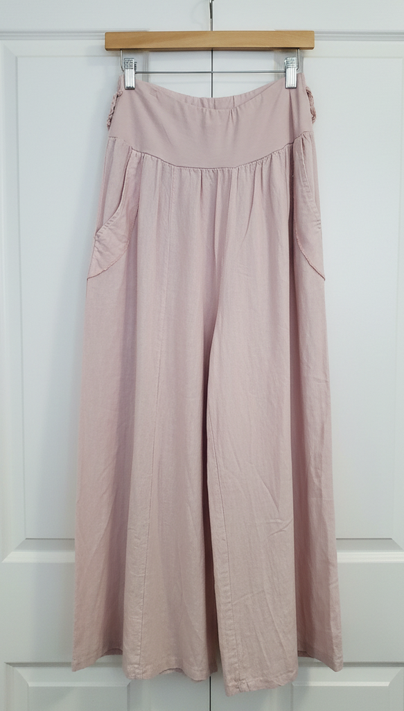 OS Long Linen Pant w/ Knit Waistband