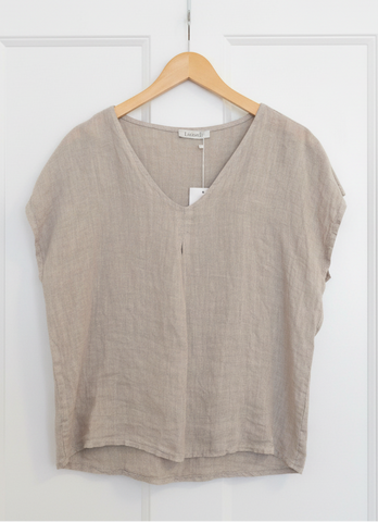 OS Linen Short V Neck Linen Top