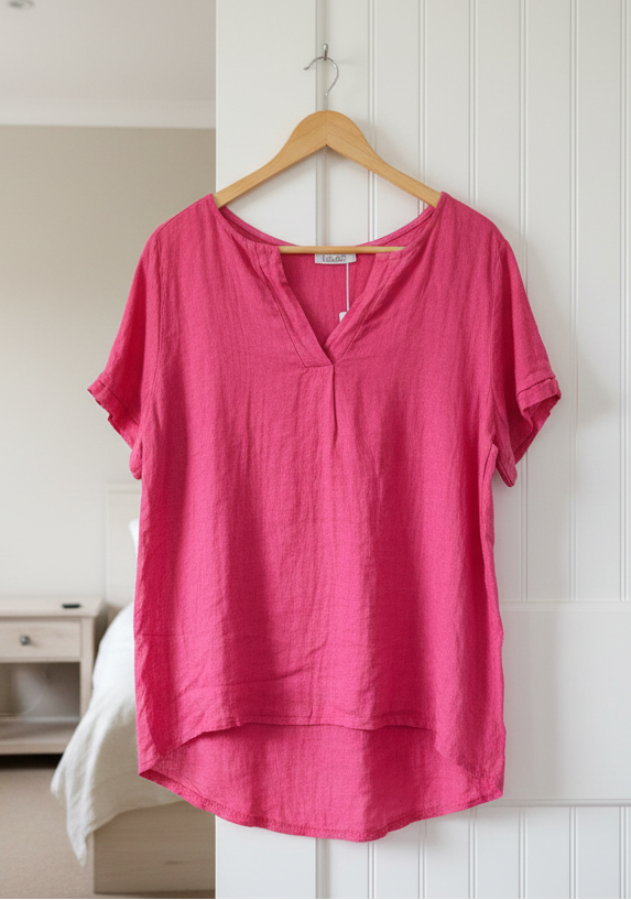OS Linen V Neck Slouch Tee