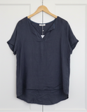 OS Linen V Neck Slouch Tee