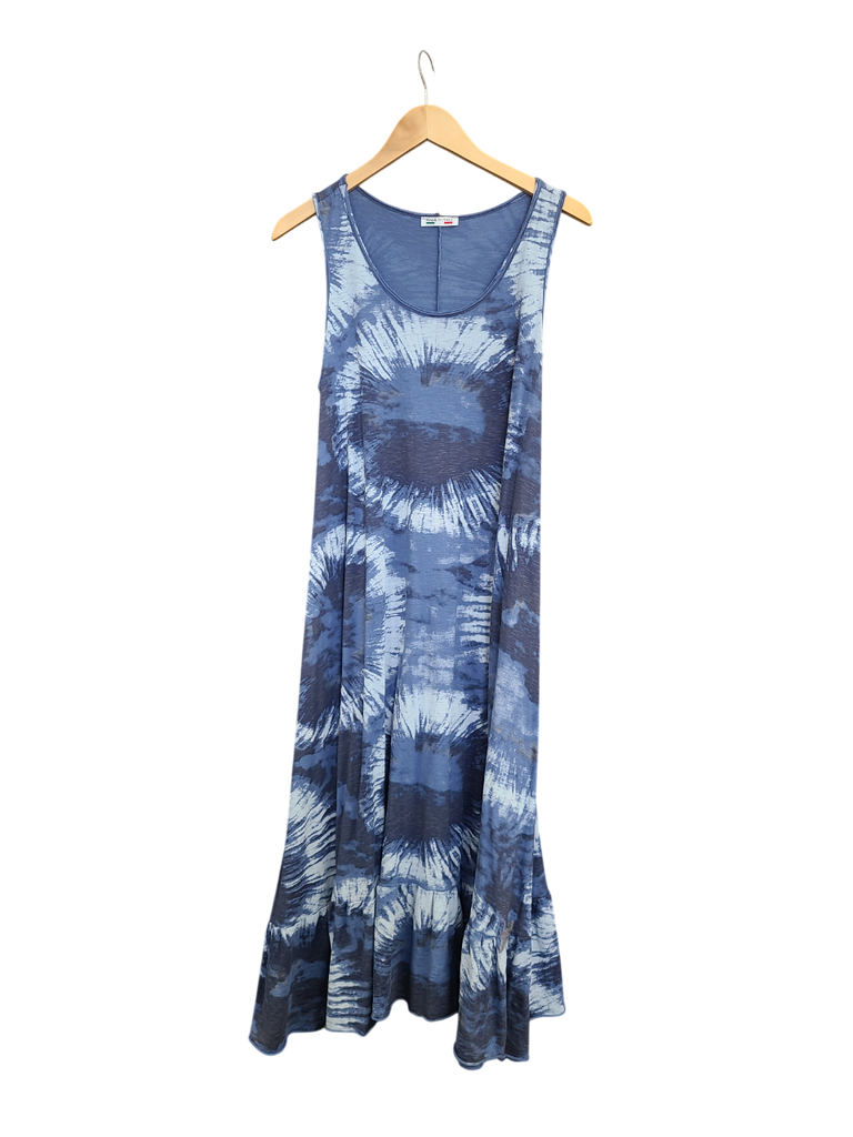 OS Maxi Tie Dye Knit Tank Dress Ruffle Bottom