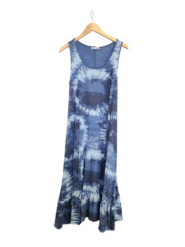 OS Maxi Tie Dye Knit Tank Dress Ruffle Bottom