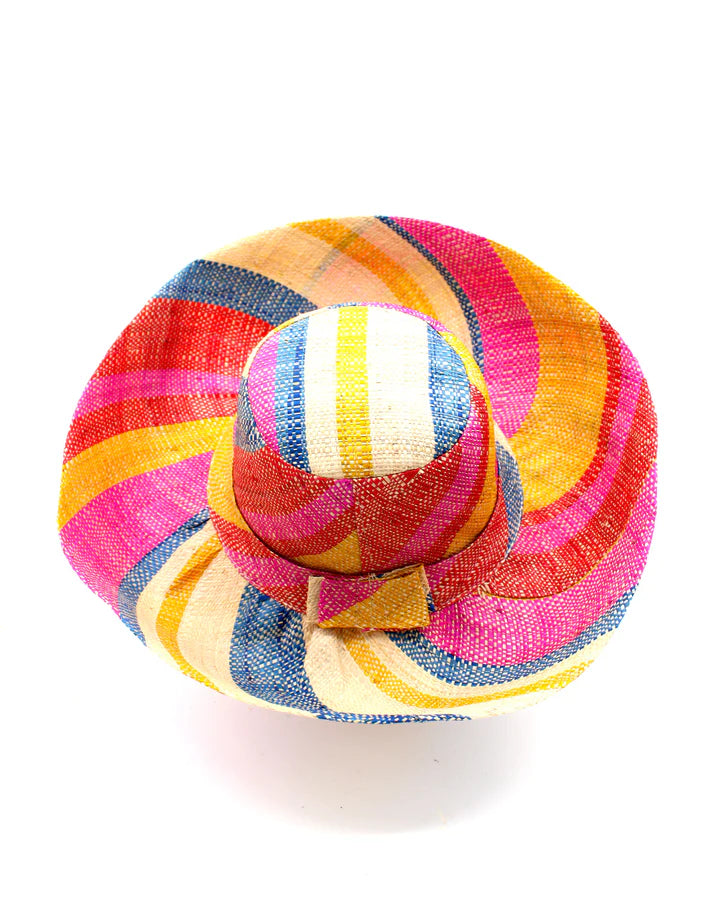 Shebobo Monica 5" Wide Brim Stripe Packable Straw Sun Hats