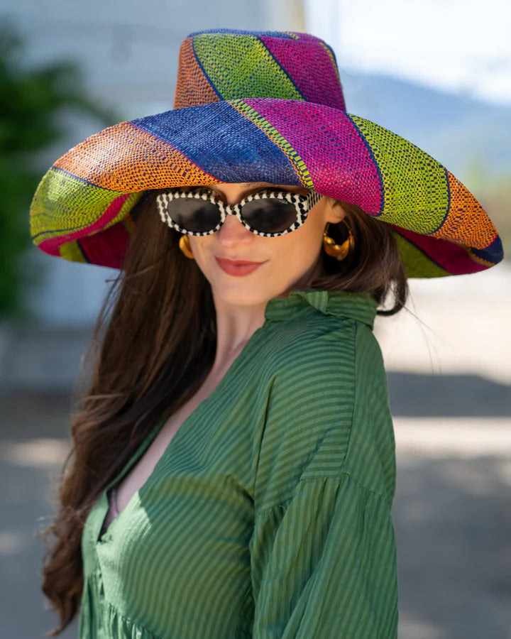 Shebobo Monica 5" Wide Brim Stripe Packable Straw Sun Hats