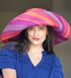Shebobo Monica 5" Wide Brim Stripe Packable Straw Sun Hats