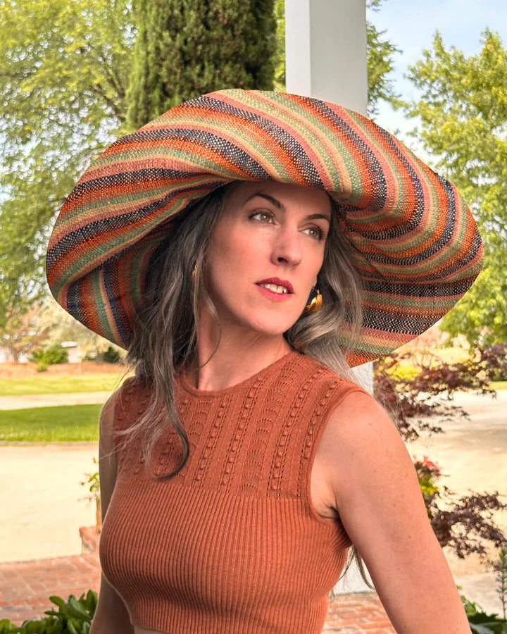 Shebobo Monica 5" Wide Brim Stripe Packable Straw Sun Hats