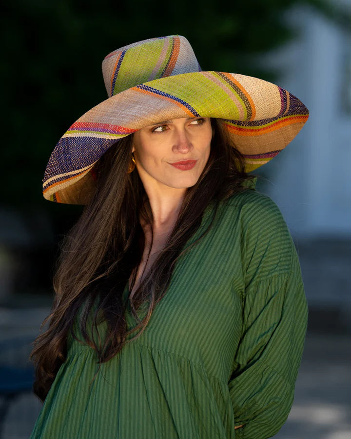 Shebobo Monica 5" Wide Brim Stripe Packable Straw Sun Hats