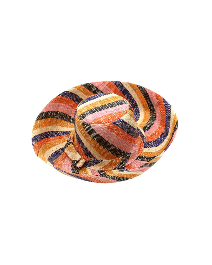 Shebobo Monica 5" Wide Brim Stripe Packable Straw Sun Hats