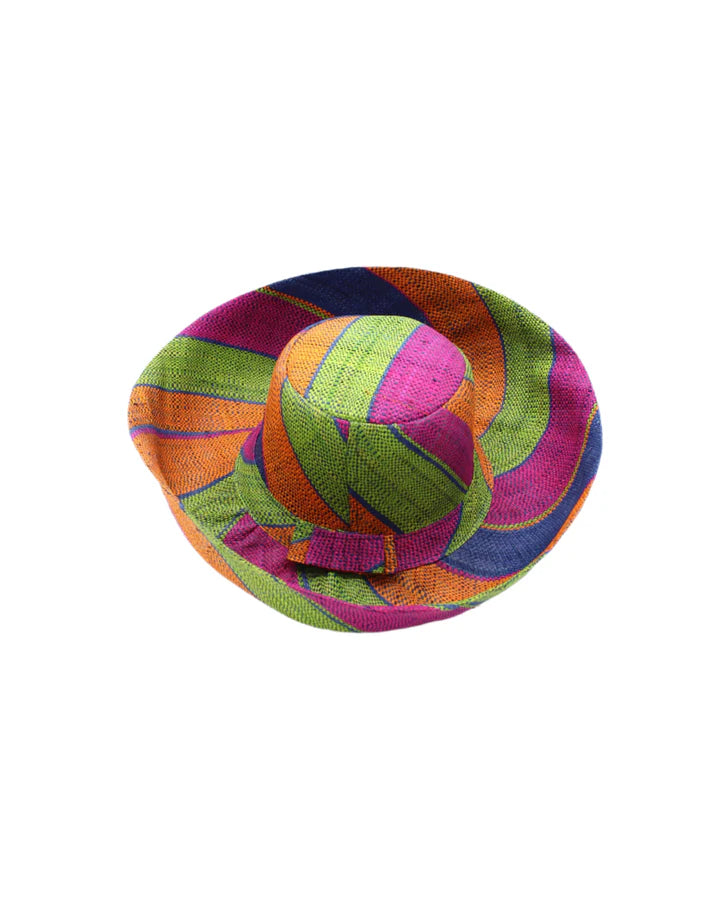 Shebobo Monica 5" Wide Brim Stripe Packable Straw Sun Hats