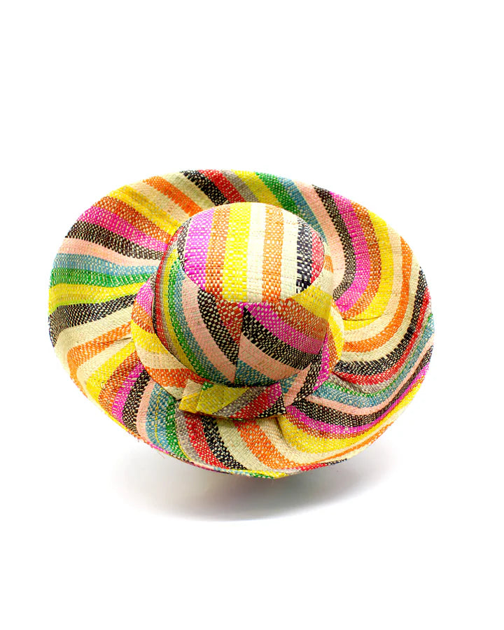 Shebobo Monica 5" Wide Brim Stripe Packable Straw Sun Hats