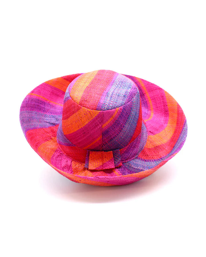 Shebobo Monica 5" Wide Brim Stripe Packable Straw Sun Hats
