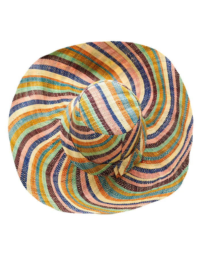 Shebobo Monica 5" Wide Brim Stripe Packable Straw Sun Hats