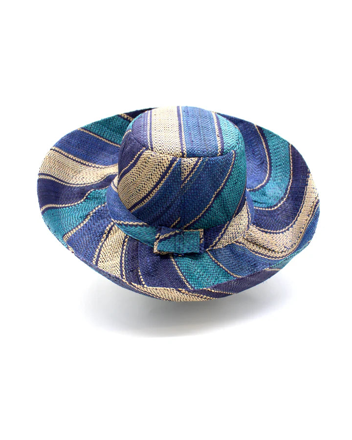 Shebobo Monica 5" Wide Brim Stripe Packable Straw Sun Hats