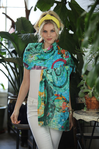 Parrots & Butterfly Mosaic Cotton Modal Scarf