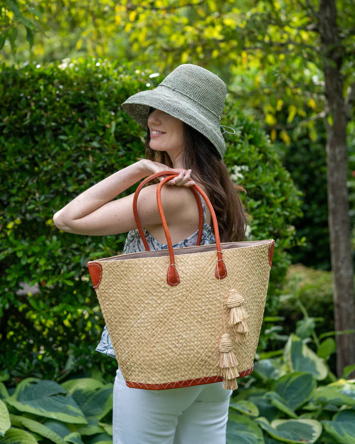 Shebobo Santa Ynez Woven Small Straw Tote Bag with Tassel Charm