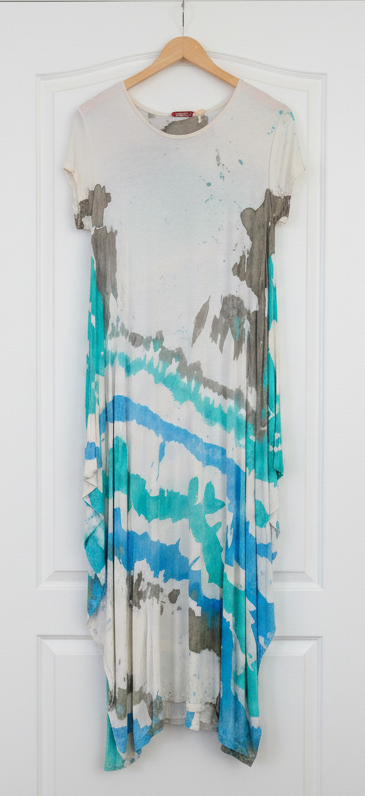 OS Short Sleeve Tie Dye Knit Maxi Dress