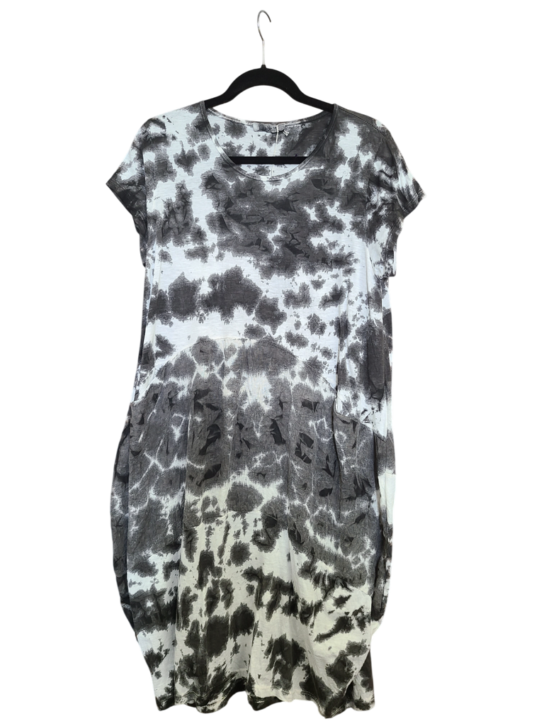 OS Linen & Knit Short Sleeve U Neck Midi Dress w/ Pockets