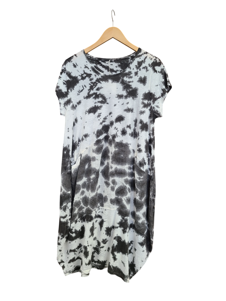 OS Linen & Knit Short Sleeve U Neck Midi Dress w/ Pockets