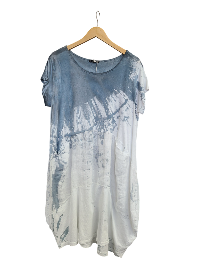 OS Linen & Knit Short Sleeve U Neck Midi Dress w/ Pockets