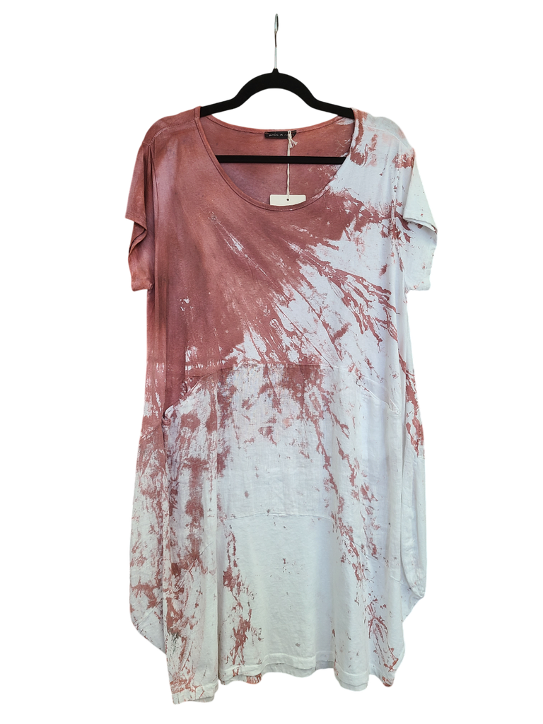 OS Linen & Knit Short Sleeve U Neck Midi Dress w/ Pockets