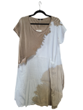 OS Linen & Knit Short Sleeve U Neck Midi Dress w/ Pockets
