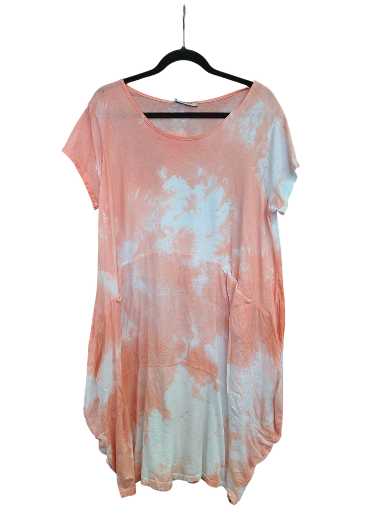 OS Linen & Knit Short Sleeve U Neck Midi Dress w/ Pockets