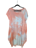 OS Linen & Knit Short Sleeve U Neck Midi Dress w/ Pockets