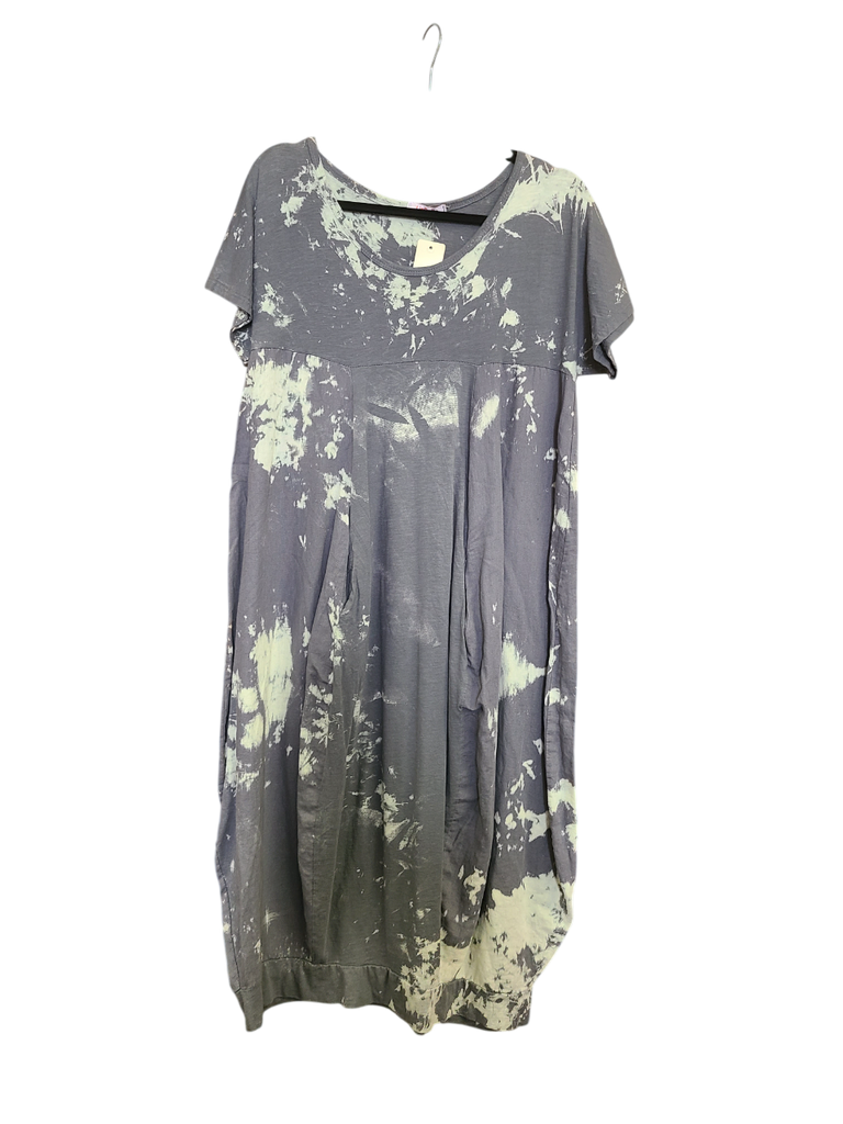 OS Linen & Knit Short Sleeve U Neck Midi Dress w/ Pockets