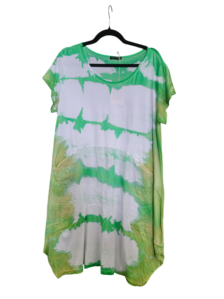 OS Linen & Knit Short Sleeve U Neck Midi Dress w/ Pockets