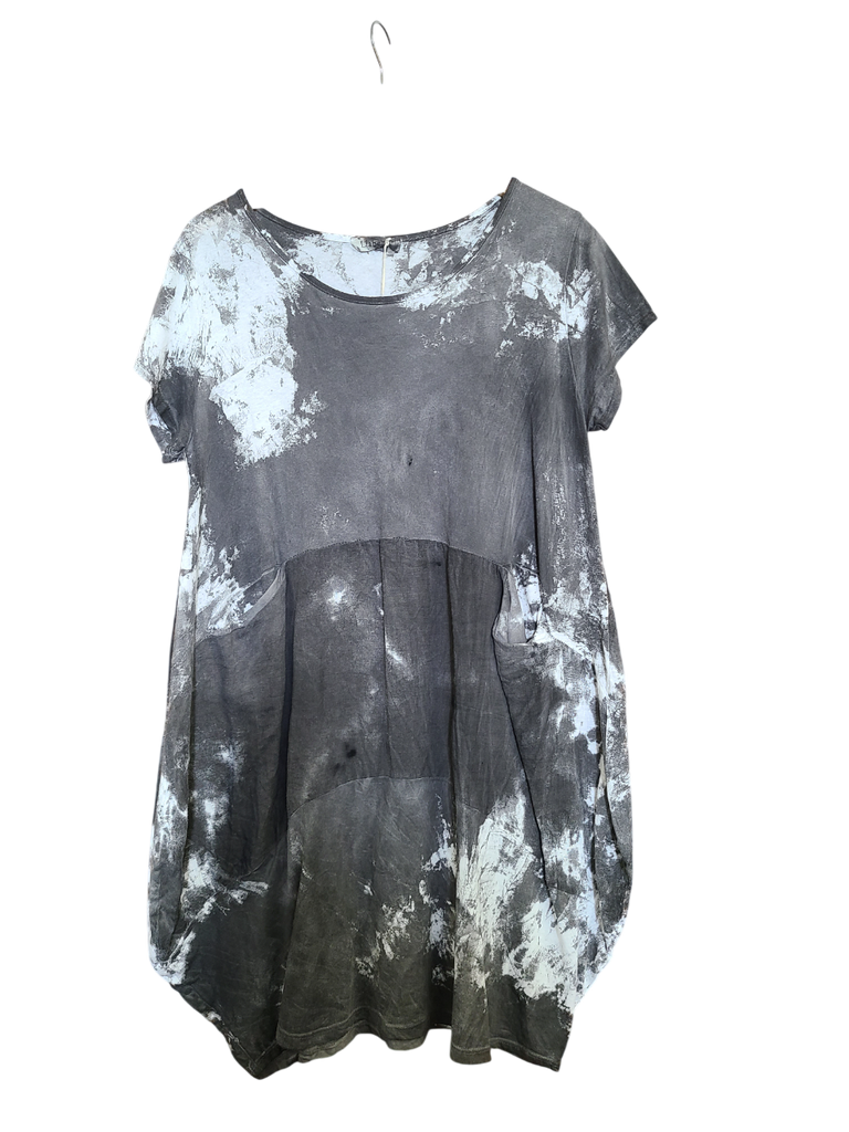 OS Linen & Knit Short Sleeve U Neck Midi Dress w/ Pockets