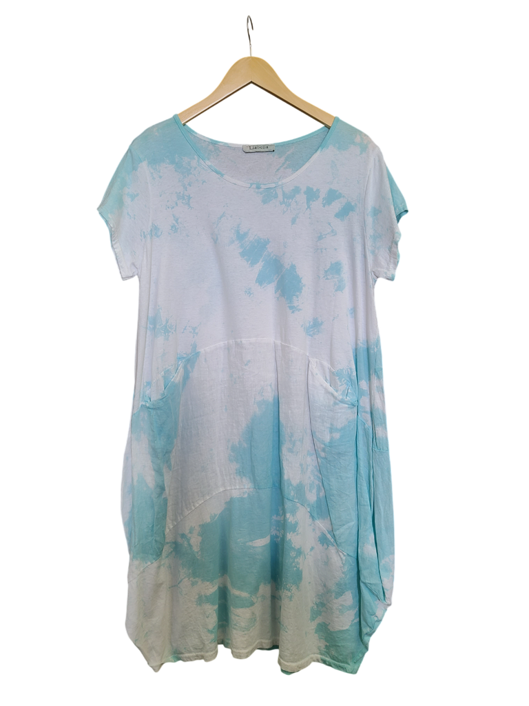 OS Linen & Knit Short Sleeve U Neck Midi Dress w/ Pockets