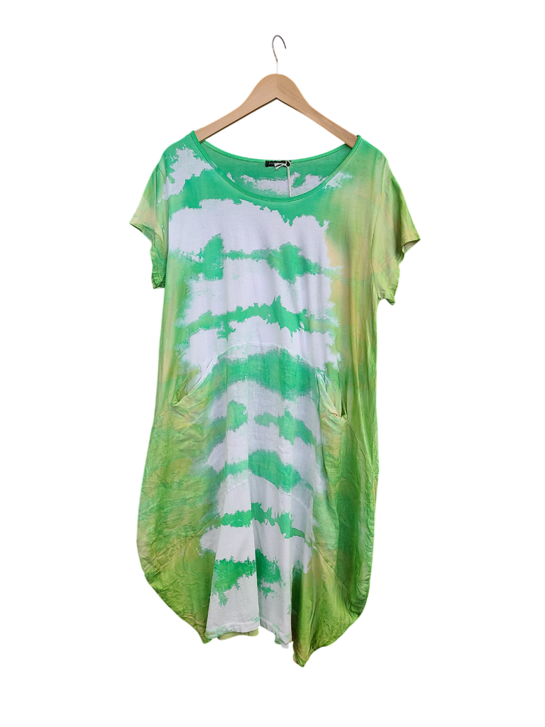 OS Linen & Knit Short Sleeve U Neck Midi Dress w/ Pockets