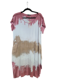 OS Linen & Knit Short Sleeve U Neck Midi Dress w/ Pockets
