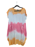 OS Linen & Knit Short Sleeve U Neck Midi Dress w/ Pockets