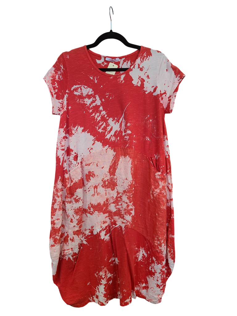 OS Linen & Knit Short Sleeve U Neck Midi Dress w/ Pockets