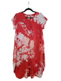 OS Linen & Knit Short Sleeve U Neck Midi Dress w/ Pockets