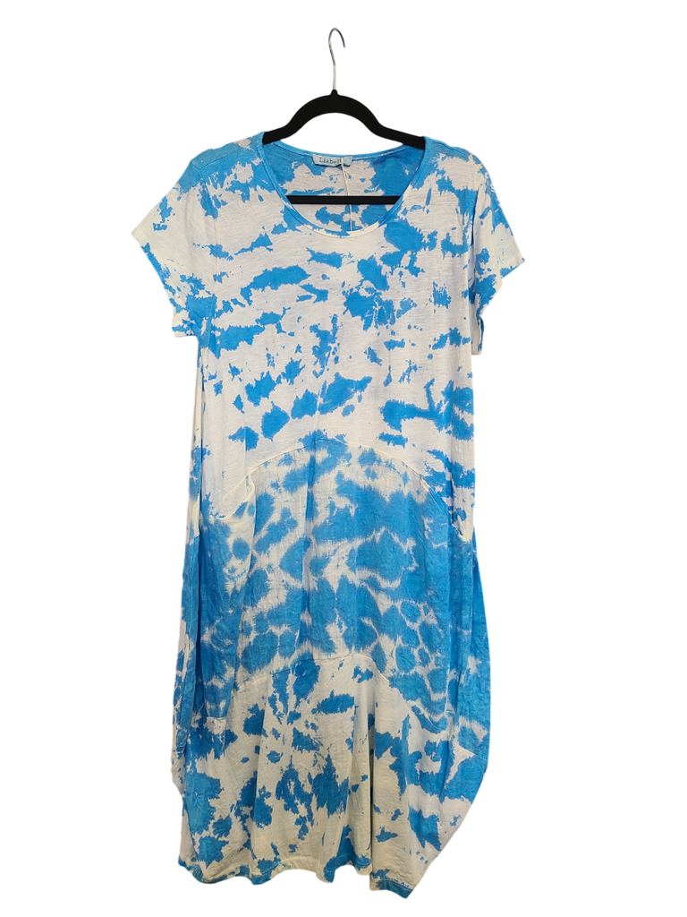 OS Linen & Knit Short Sleeve U Neck Midi Dress w/ Pockets