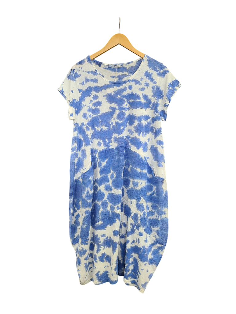 OS Linen & Knit Short Sleeve U Neck Midi Dress w/ Pockets