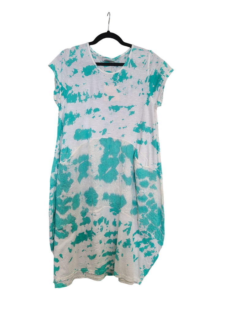 OS Linen & Knit Short Sleeve U Neck Midi Dress w/ Pockets