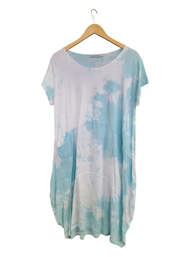 OS Linen & Knit Short Sleeve U Neck Midi Dress w/ Pockets
