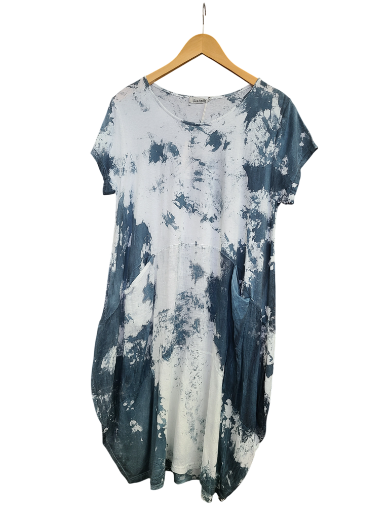 OS Linen & Knit Short Sleeve U Neck Midi Dress w/ Pockets