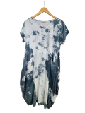 OS Linen & Knit Short Sleeve U Neck Midi Dress w/ Pockets