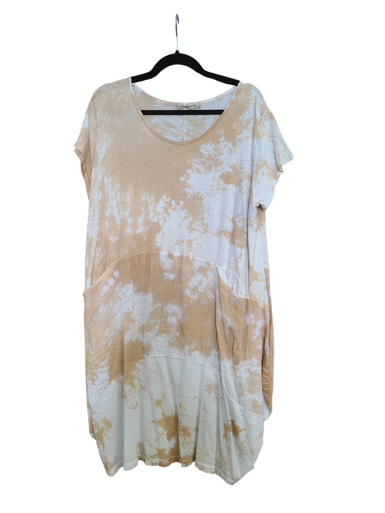 OS Linen & Knit Short Sleeve U Neck Midi Dress w/ Pockets