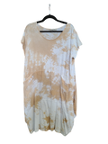 OS Linen & Knit Short Sleeve U Neck Midi Dress w/ Pockets