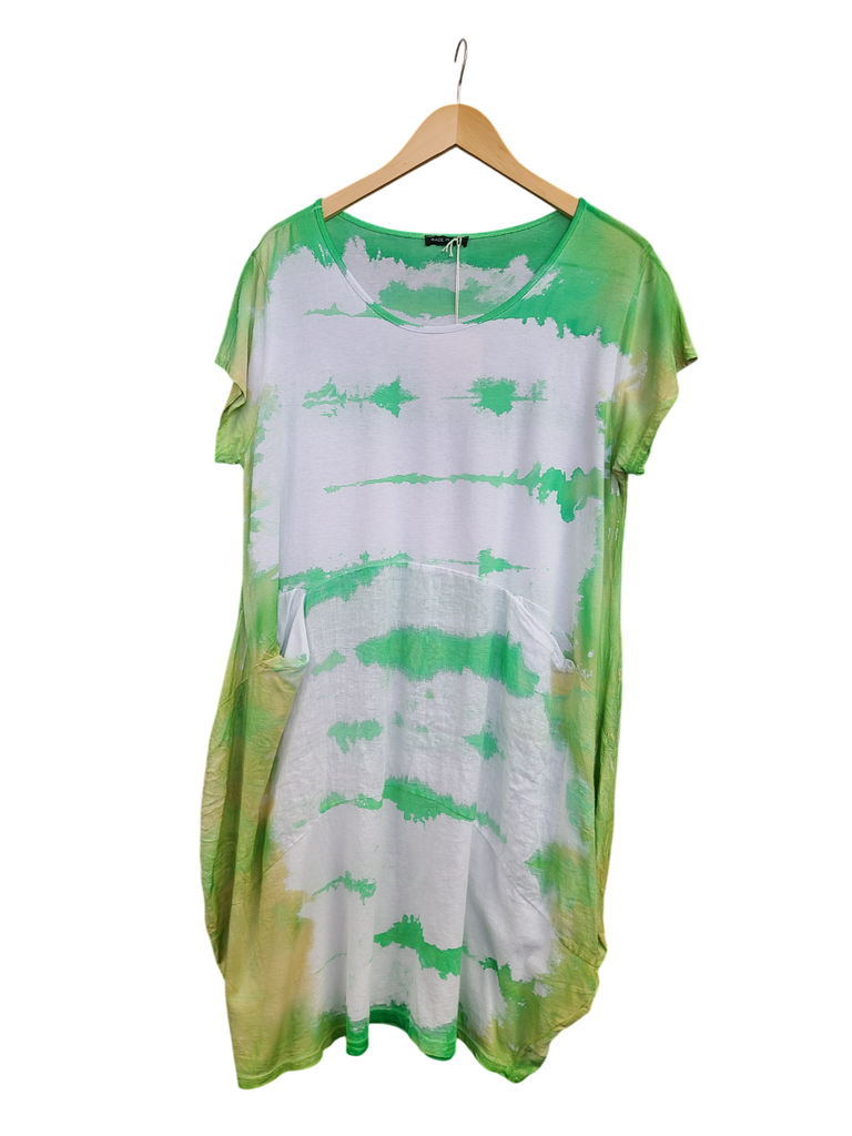 OS Linen & Knit Short Sleeve U Neck Midi Dress w/ Pockets