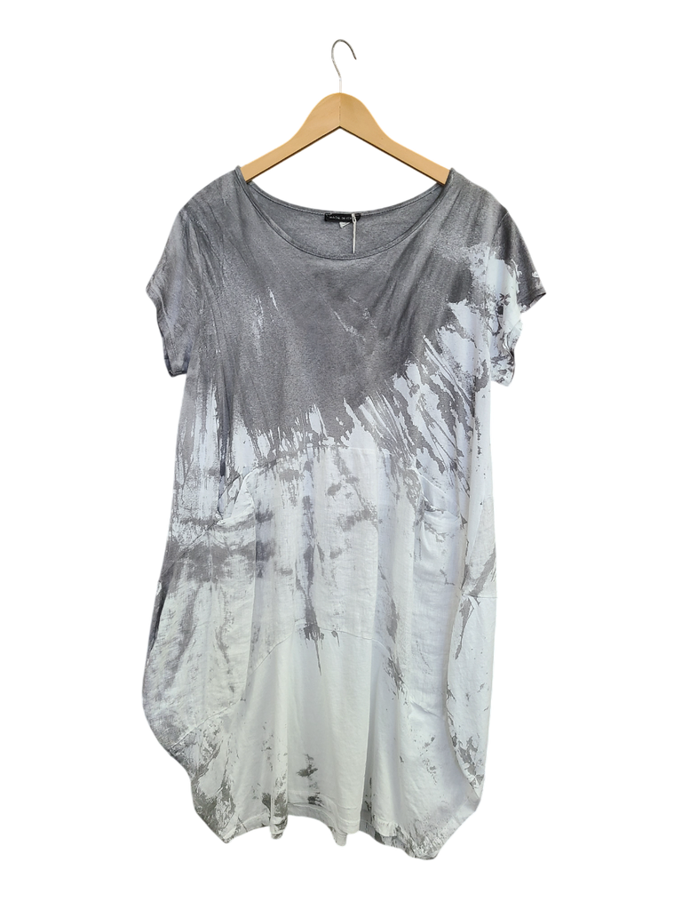 OS Linen & Knit Short Sleeve U Neck Midi Dress w/ Pockets