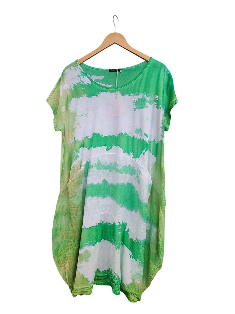 OS Linen & Knit Short Sleeve U Neck Midi Dress w/ Pockets