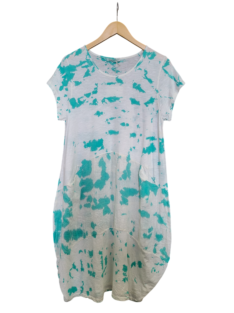 OS Linen & Knit Short Sleeve U Neck Midi Dress w/ Pockets