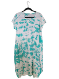 OS Linen & Knit Short Sleeve U Neck Midi Dress w/ Pockets