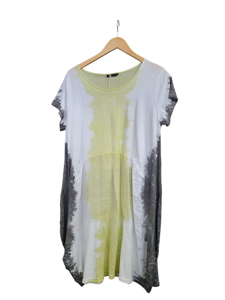 OS Linen & Knit Short Sleeve U Neck Midi Dress w/ Pockets